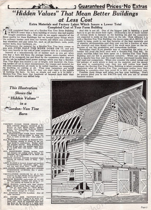 This illustration from my 1926 farm Buildings catalog shows what was included with a Gordon Van Tine barn kit. Click on the image to see in full resolution